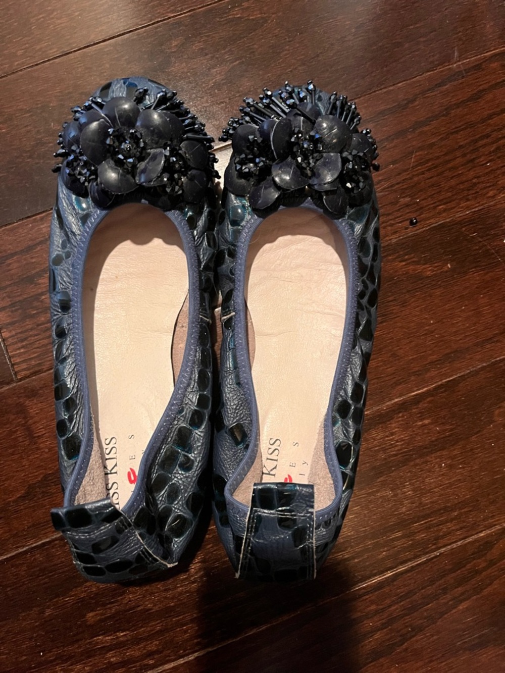 Women’s Navy Floral Embellished Ballet Flats